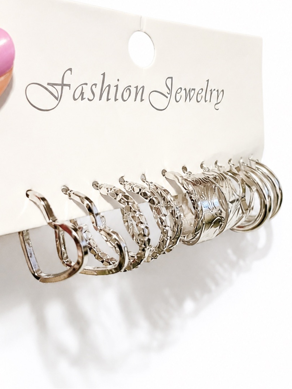 2/20 Silver Tone Hoop Earrings Lot | 6 Pr Textured Huggie Hoop Fashion Jewelry - Picture 2 of 3
